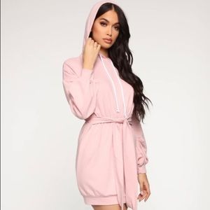 NWT Cozy By Your Side Pink Hooded Shirt Dress